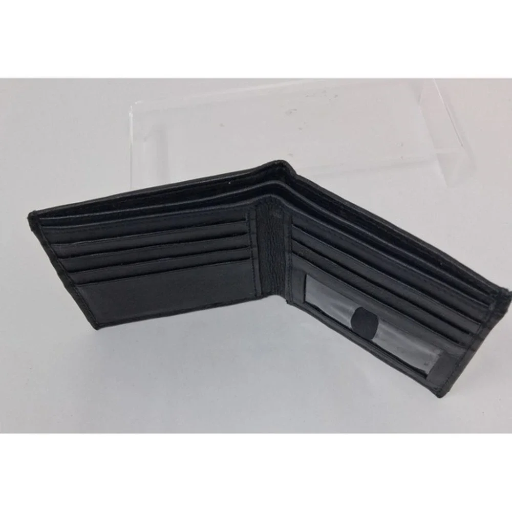 American Flag Bifold Wallet Black Leather Trim Canvas Stars Stripes Americana